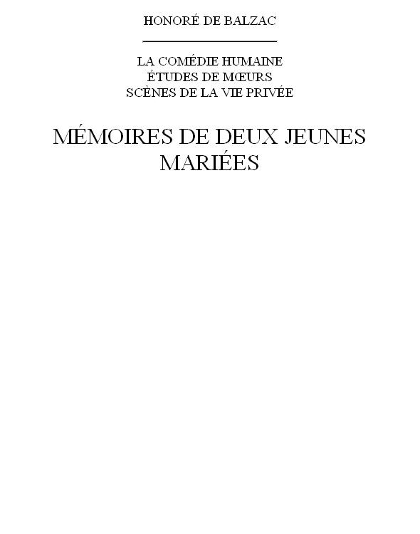 Mémoires de deux jeunes mariées