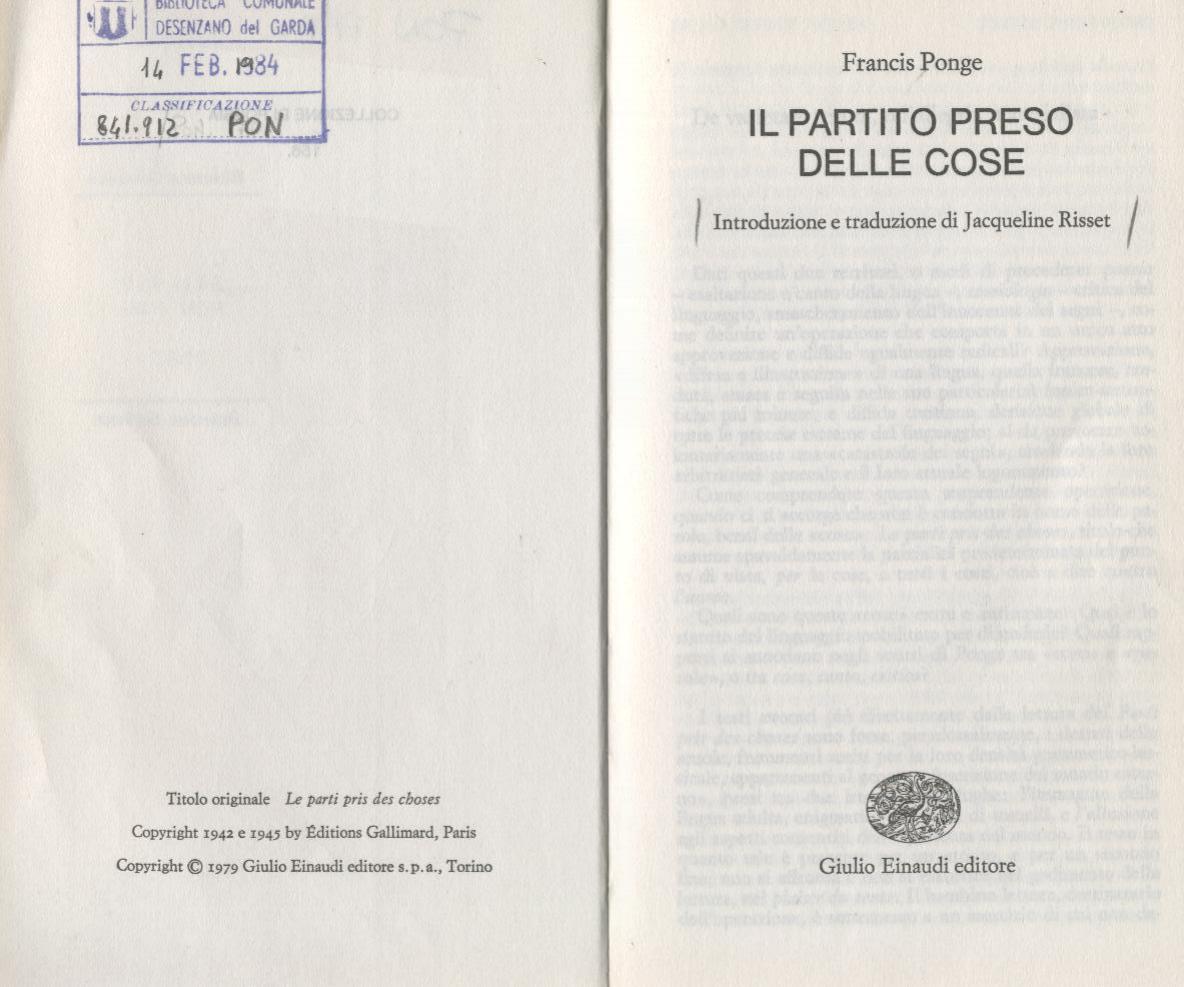 Il partito preso delle cose