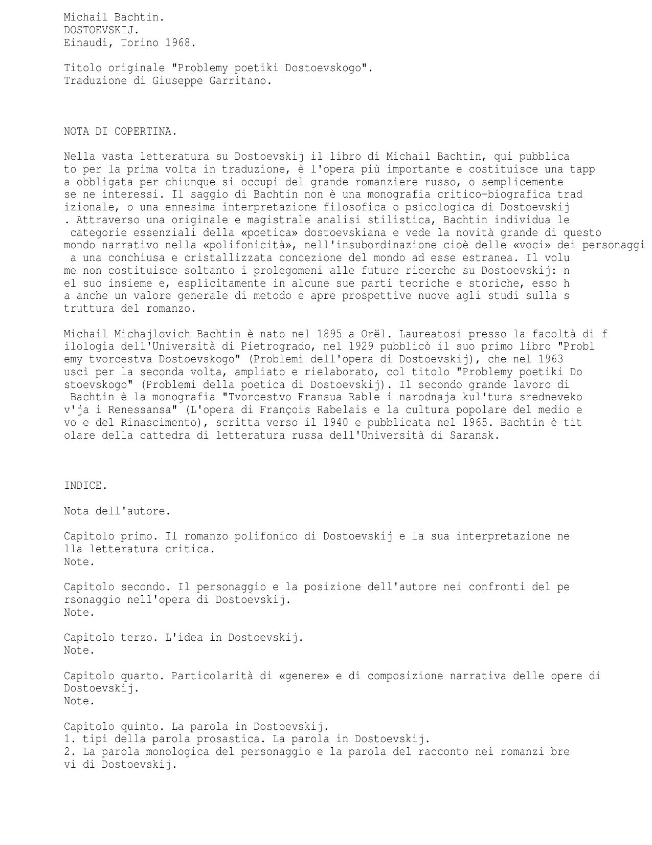 Dostoevskij. Poetica e stilistica