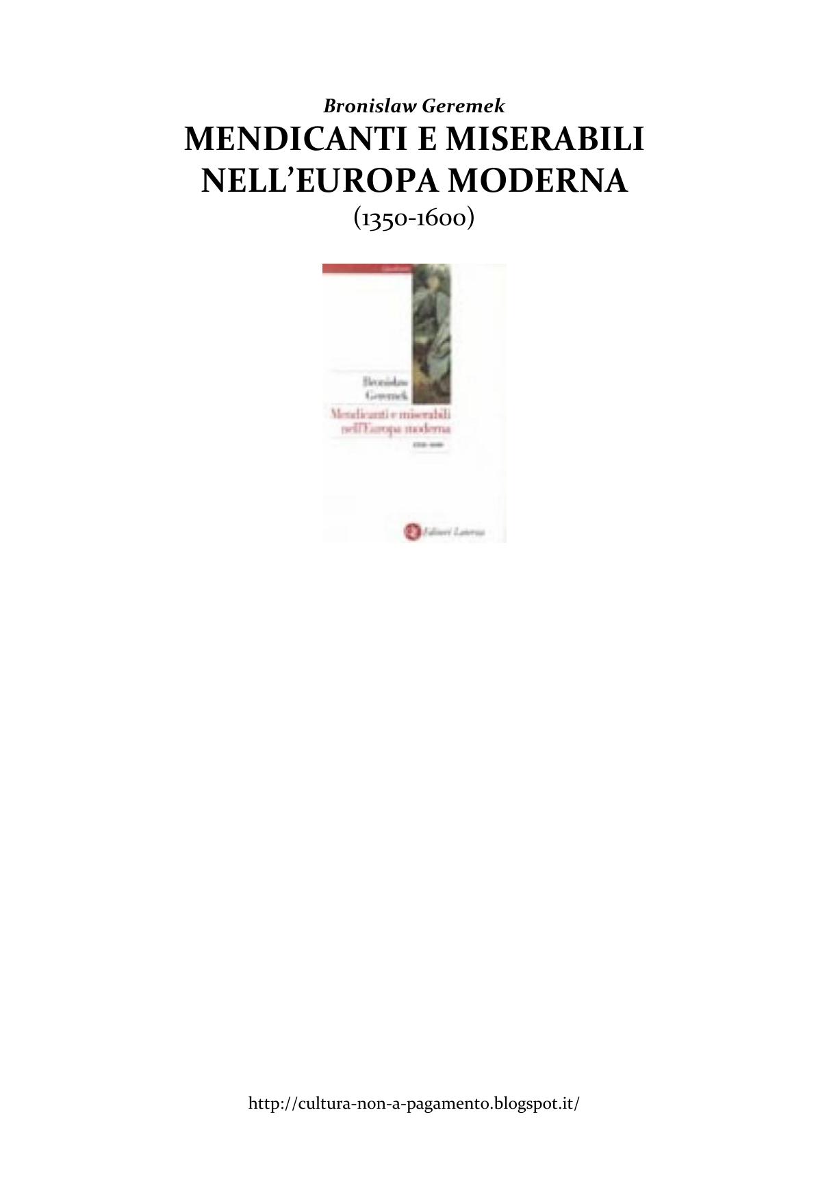 Mendicanti e miserabili nell'Europa moderna (1350-1600)