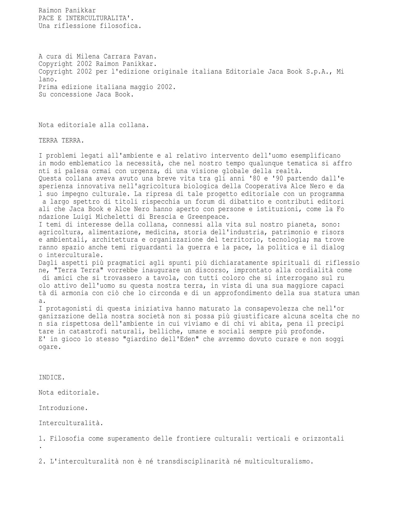 Pace e interculturalità