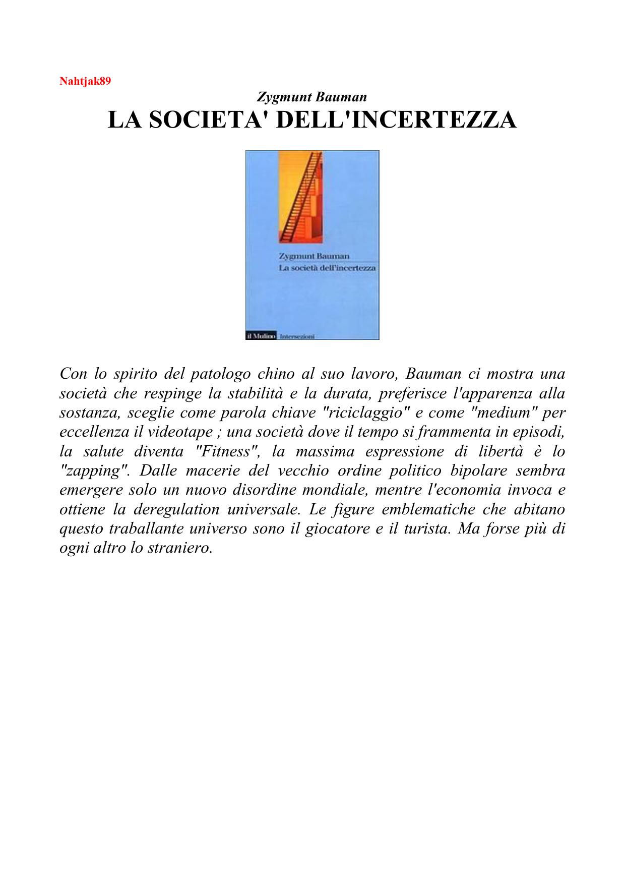 La società dell' incertezza