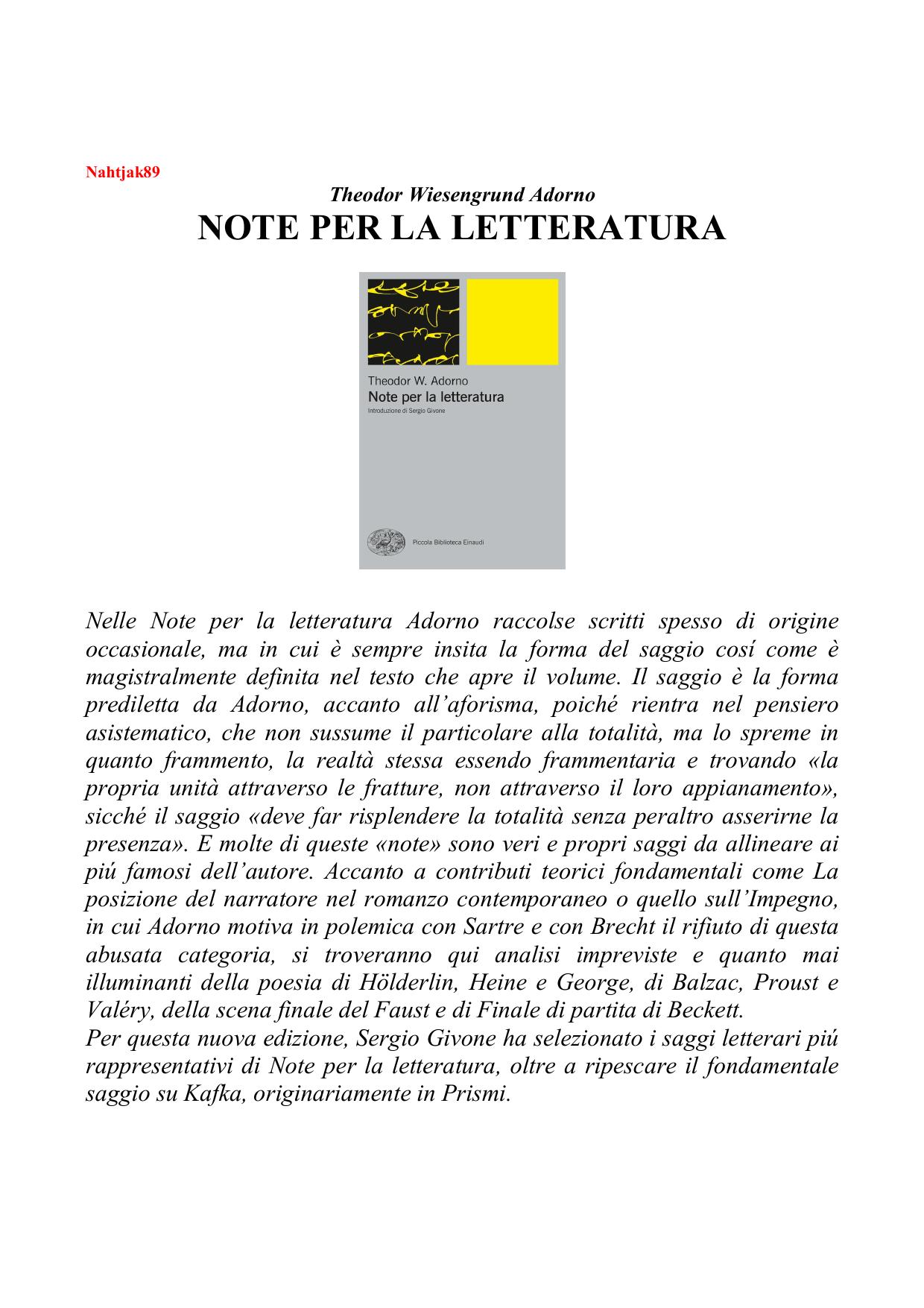 Note per la letteratura