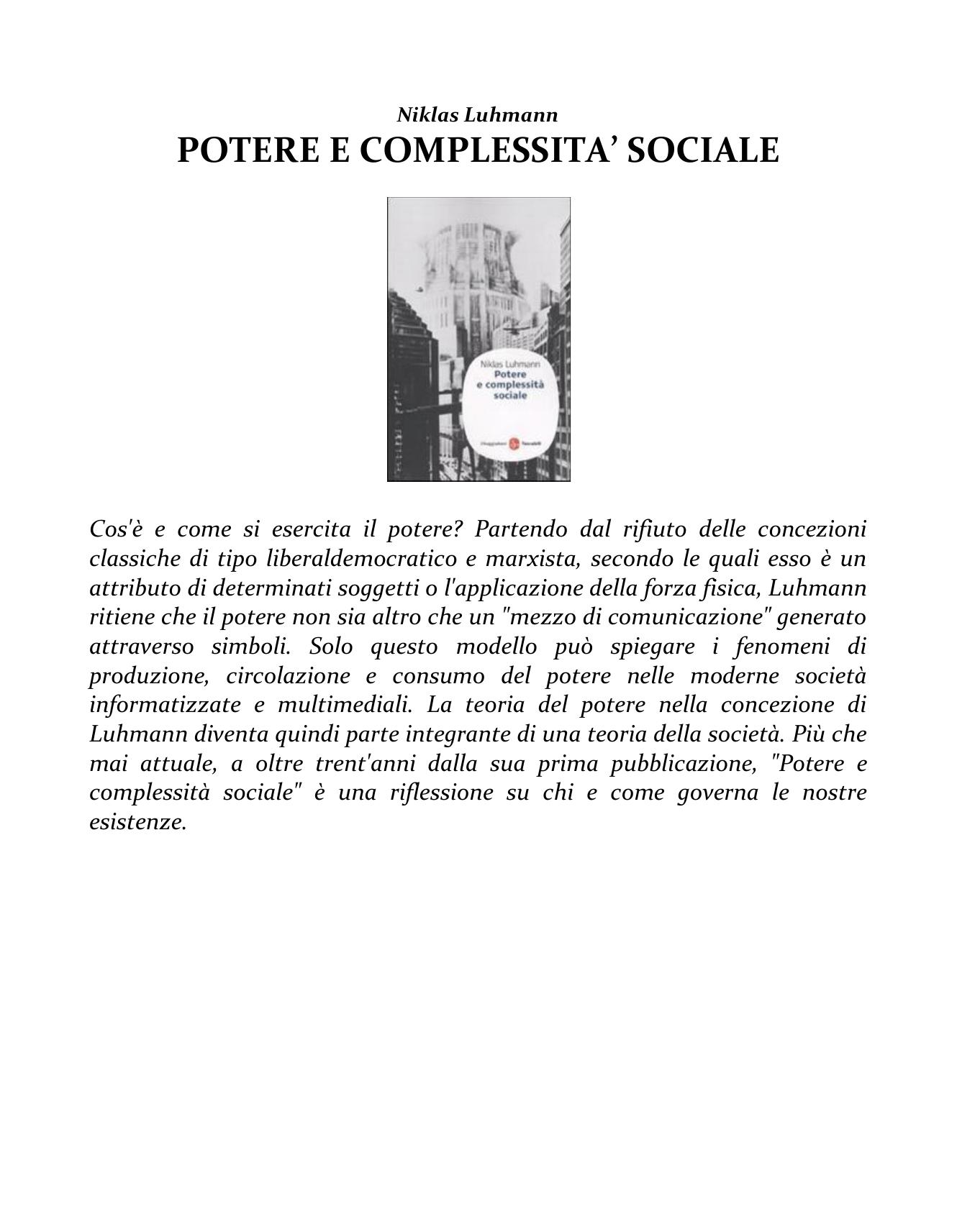 Potere e complessità sociale