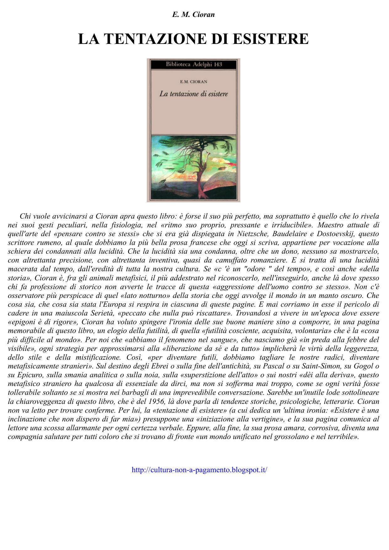 La tentazione di esistere