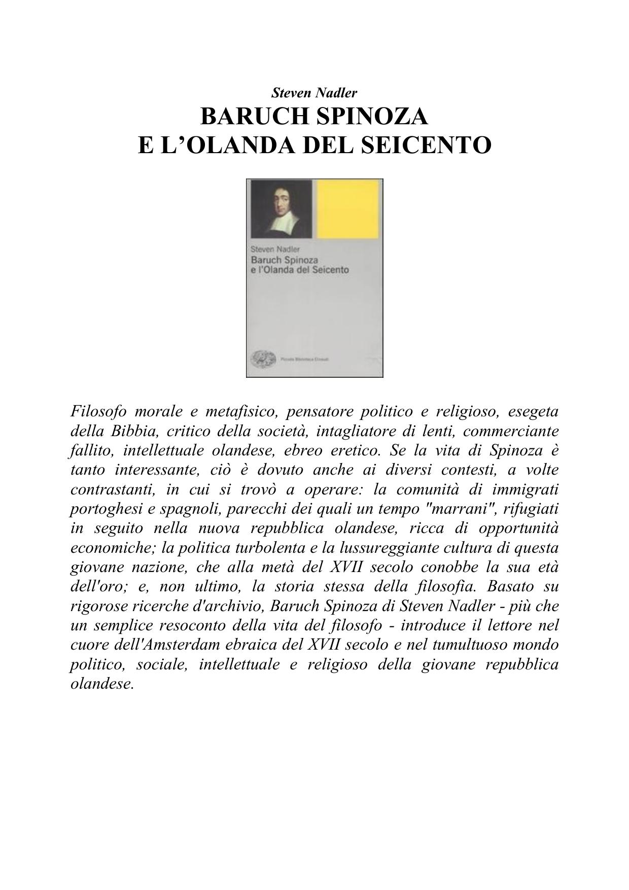 Baruch Spinoza e l'Olanda del 600