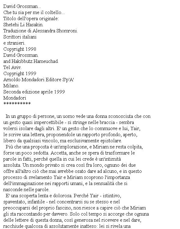 David Grossman - Che Tu Sia Per Me Il Coltello(2)