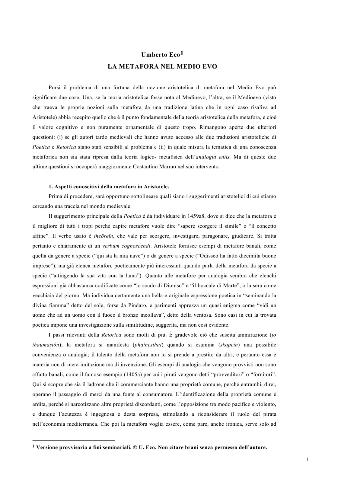 La Metafora Nel Medio Evo