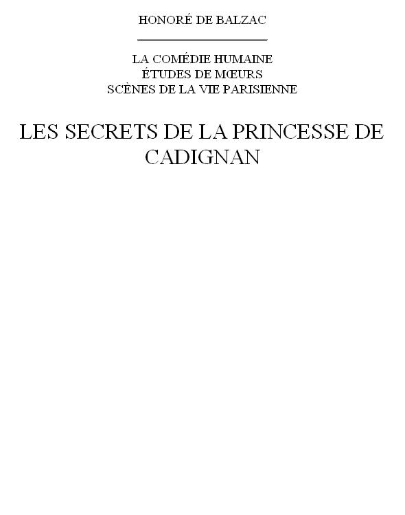 Les secrets de la princesse de Cadignan