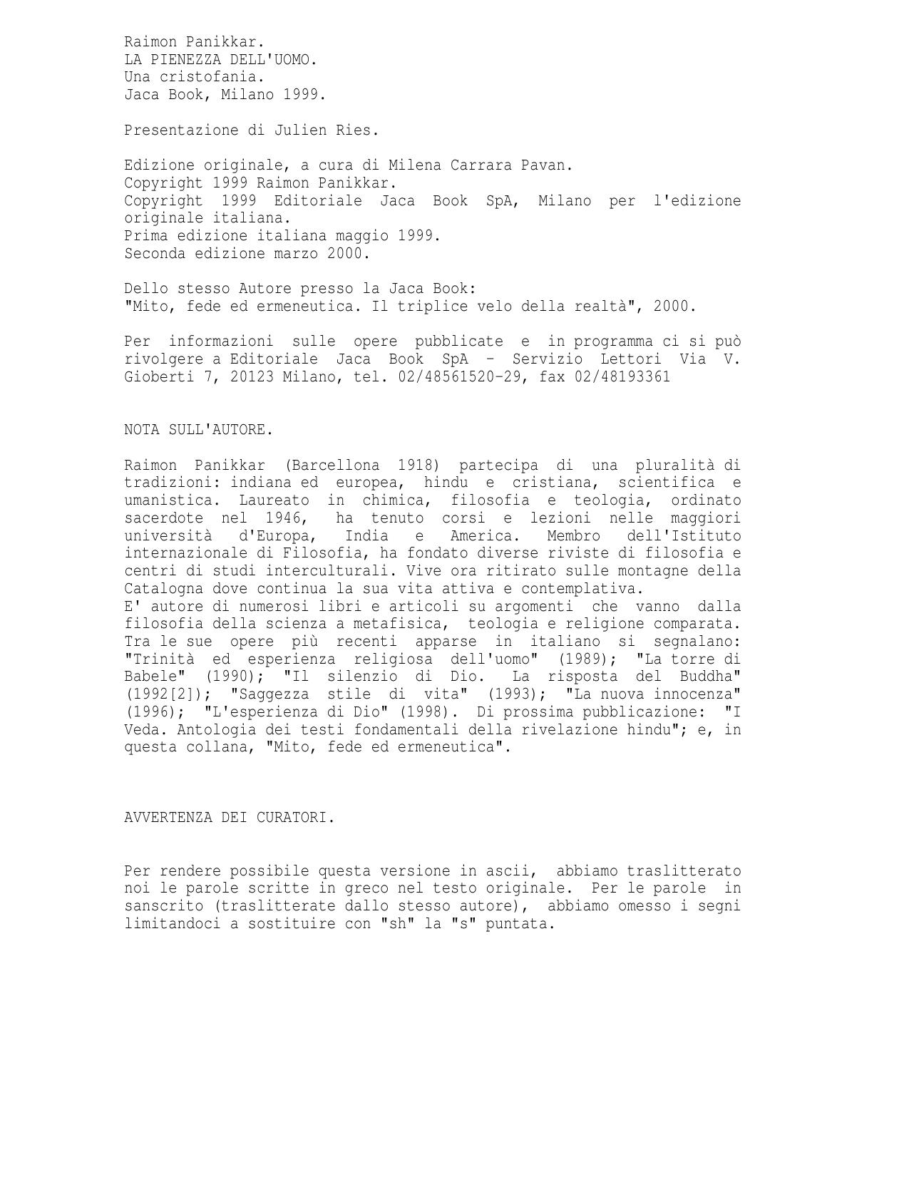 La pienezza dell'uomo. Una cristofania