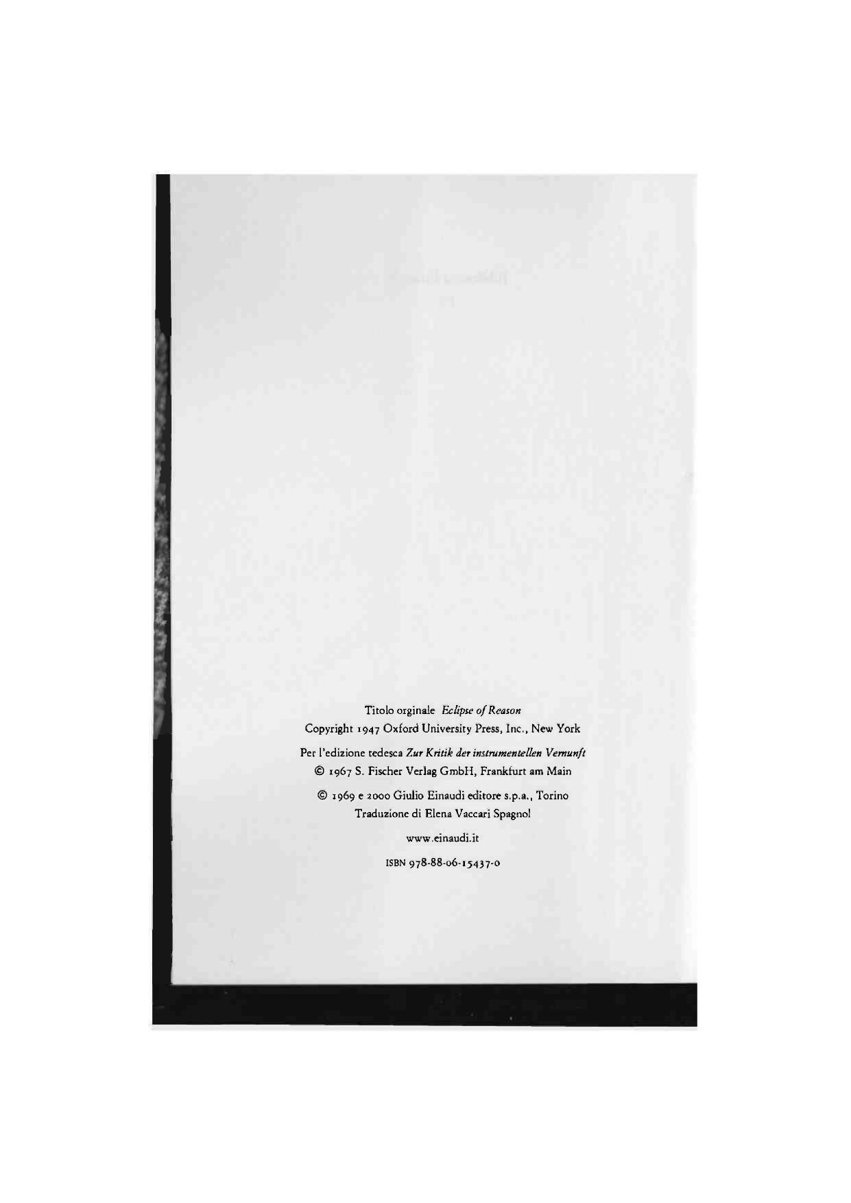 Eclissi della ragione. Critica della ragione strumentale