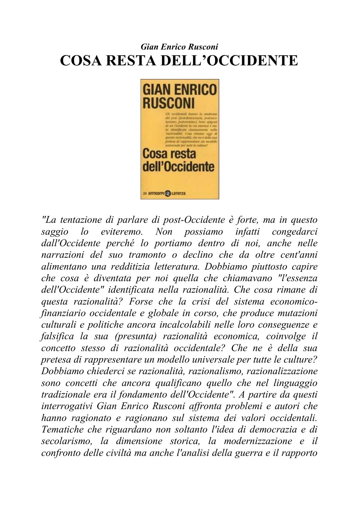 Cosa resta dell'occidente