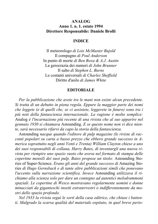 Analog - Anno 1 N° 1 Estate 1994